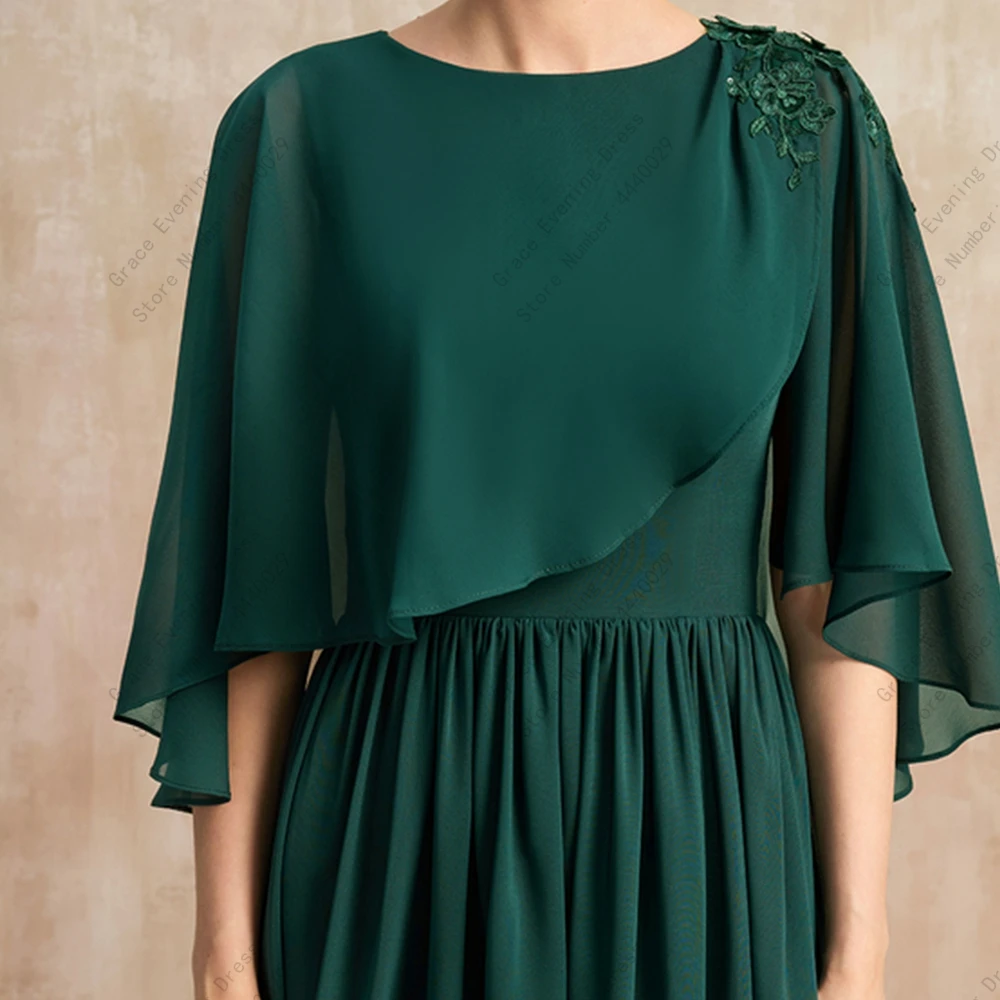 Фото Simple Green Chiffon Mother of Bride Dresses for Women 2023 Summer New Beach Wedding Party Gown with Lace Sequined Вечернее плат №3