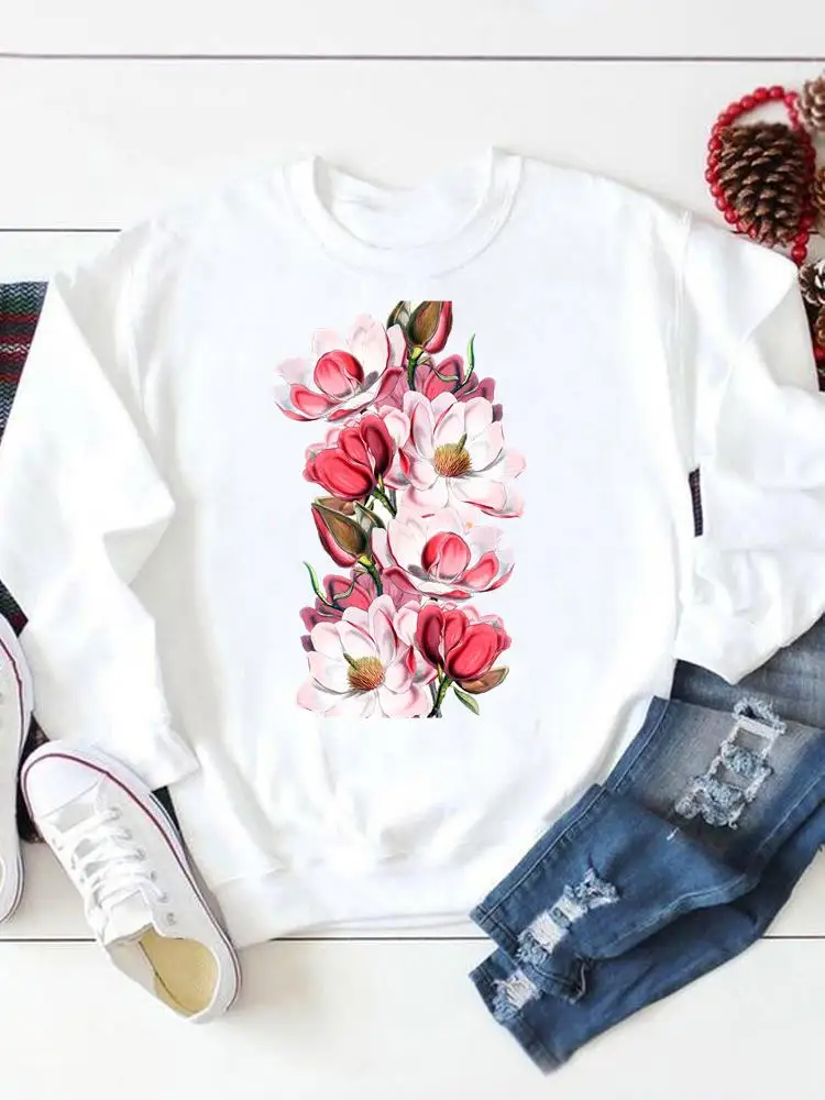 

Свитшот женский с принтом акварелью и цветами, Повседневный пуловер в стиле 90-х, с графическим принтом, модная повседневная одежда на весну ...