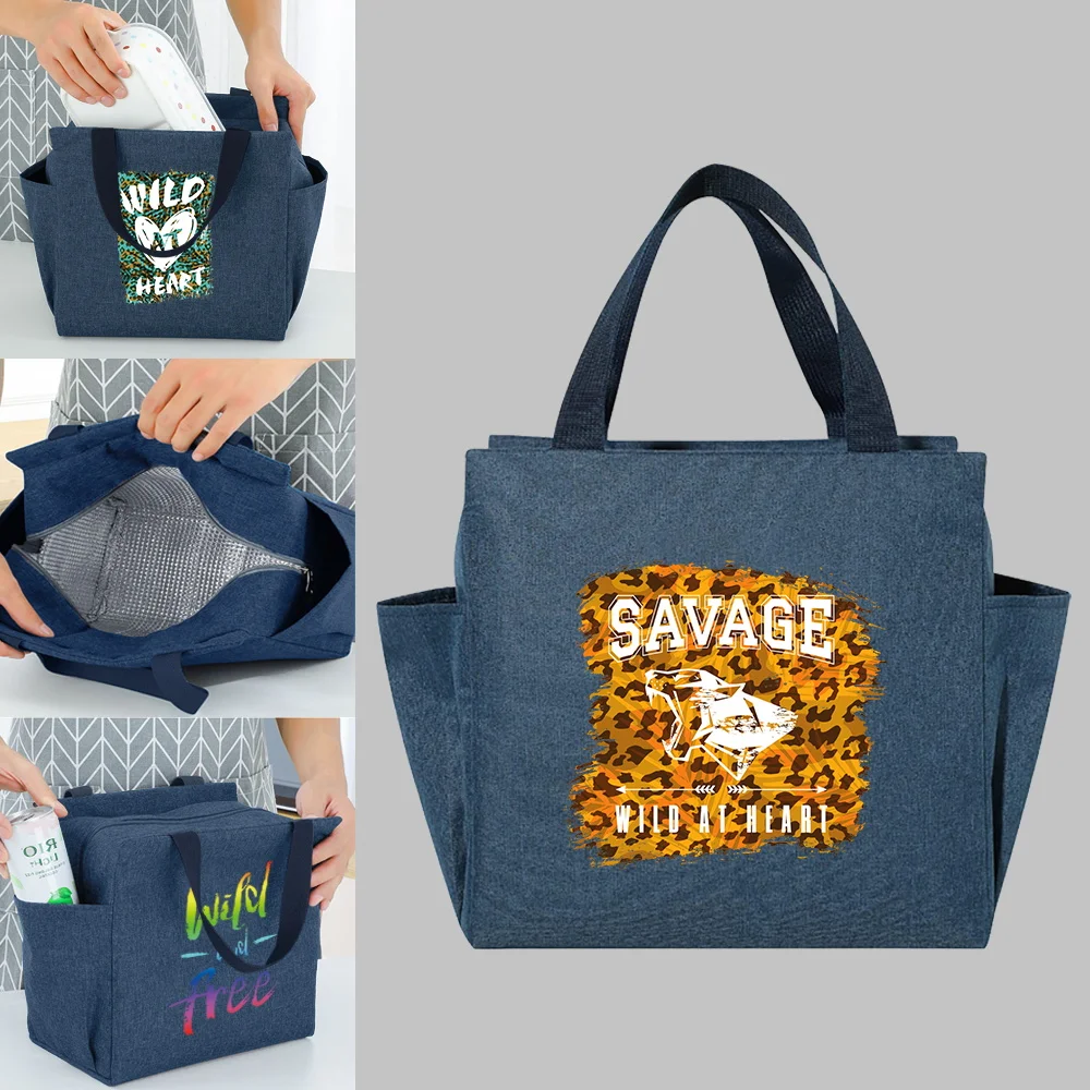 

Functional Cooler Lunch Box Portable Insulated Canvas Lunch Bag Thermal Food Picnic Lunch Bags Women Wild Pattern Series Handbag