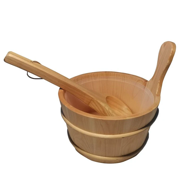 

Sauna Bath Set Wooden Bucket With Spoon