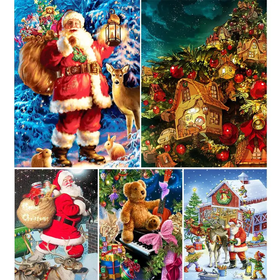 

Christmas man 4 Cross Stitch Kits DIY Landscape unPrinted Cotton Relaxing Embroidery Needlework Sets Wall Hanging Decor