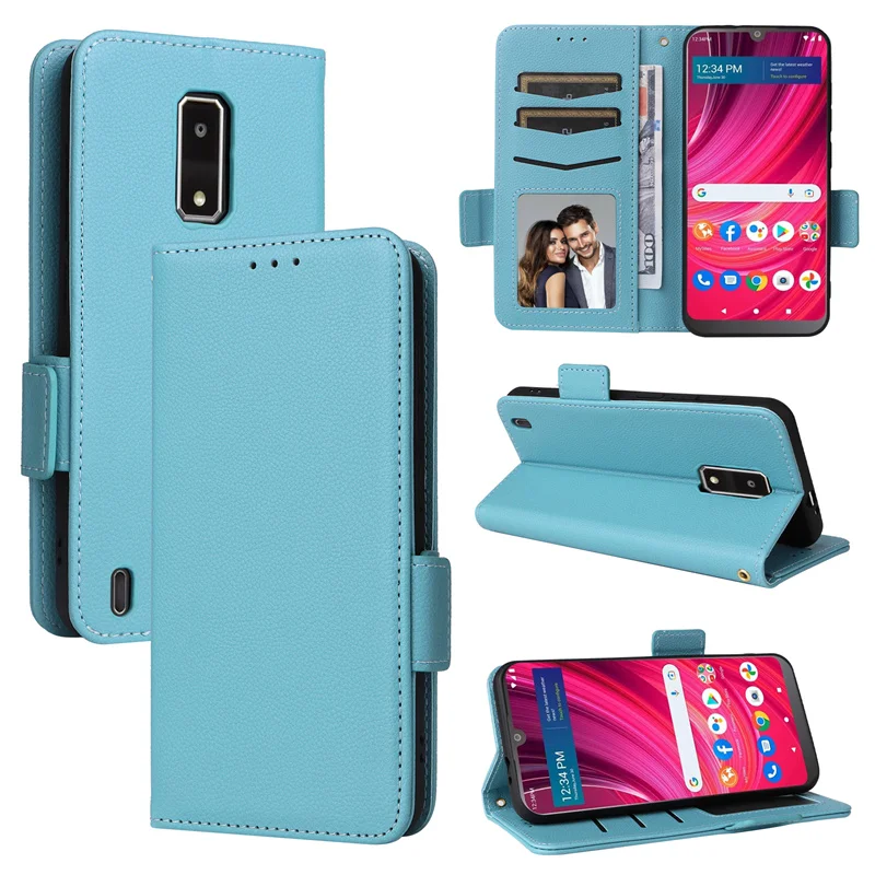 Кожаный чехол-кошелек с боковой пряжкой для BLU View 4 B135DL текстура личи