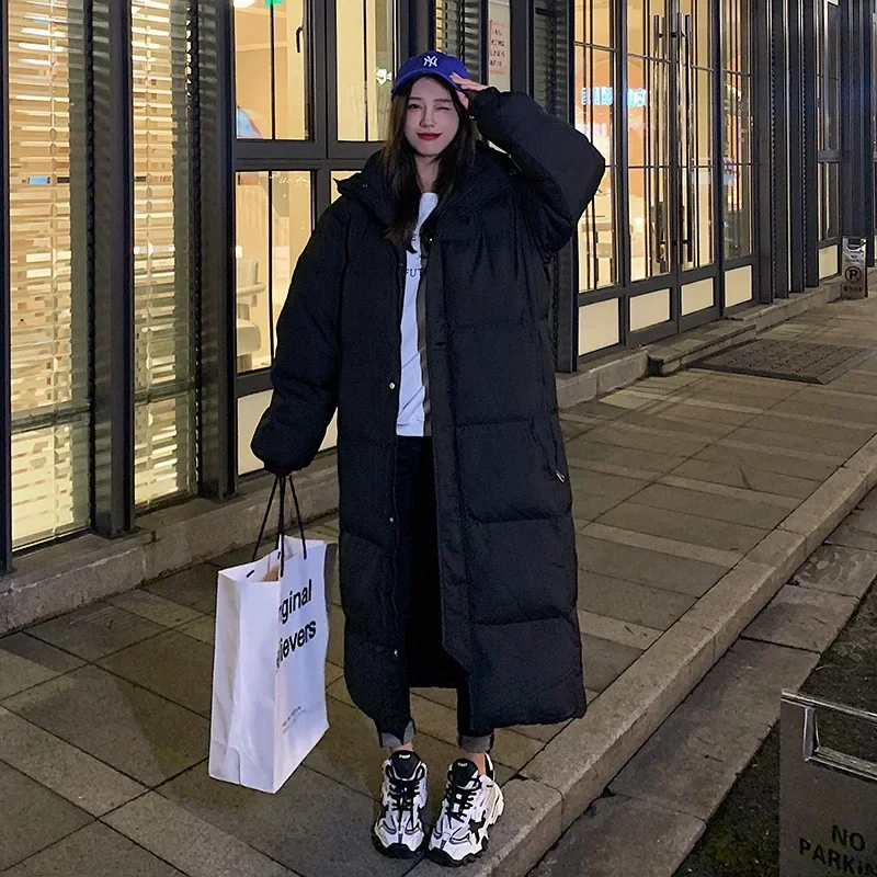 Новое однотонное длинное прямое зимнее пальто Повседневная Женская парка