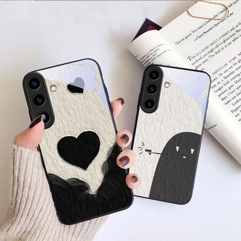 Фото Черно-белый чехол-накладка из стекла для Samsung Galaxy S24 FE S23 S22 S21 S20 Plus S26 Ultra S25 Edge S25+ S24+ 22+ №4