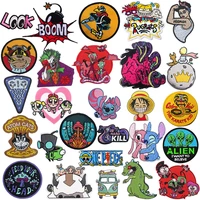 cute alien embroidery patches clothes hot adhesive patches cartoon badges ironing patches stripes diy clothes decorative decals