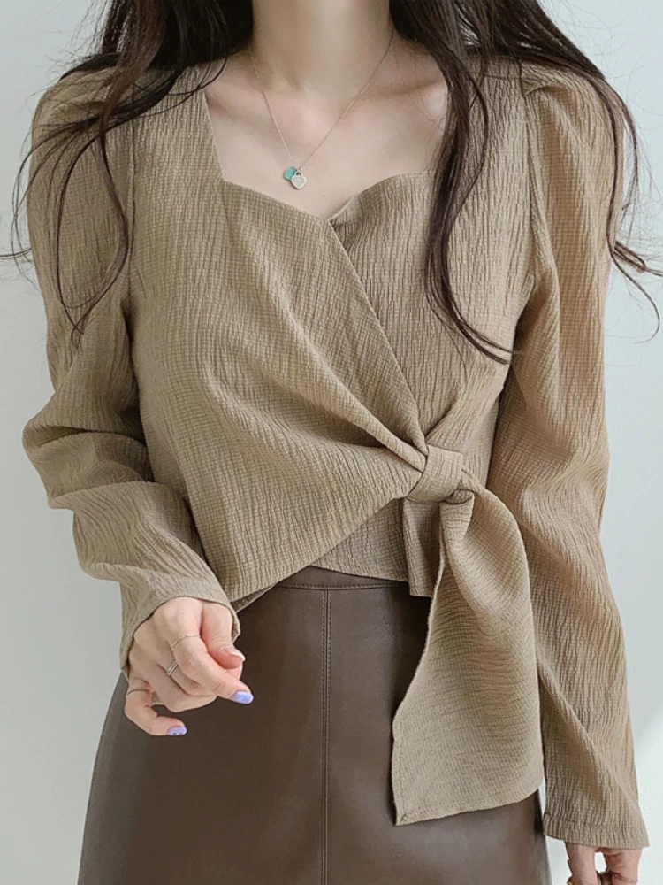 

Chic Loose Long Sleeve Blouse Women Korean Style Irregular White Sunscreen Shirt Women 2023 Fashion Casual Bow Thin Shirts Tops