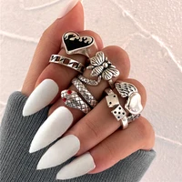 retro silver color sun moon rings set for women vintage flower pattern snake finger rings yin and yang jewelry party rings