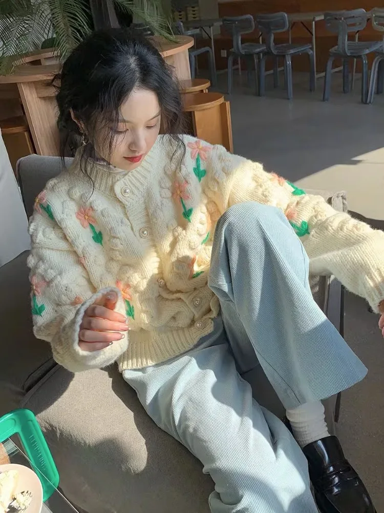 Нежный свободный женский свитер Hikigawa Koeran пальто Осенний шикарный модный милый