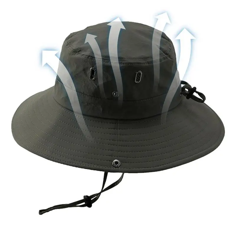 

Mens Bucket Hats Wide Brim Bucket Hat With Drawstring Closure Anti-Uv Quick-Drying Fishing Hat Safari Hat Breathable For Head