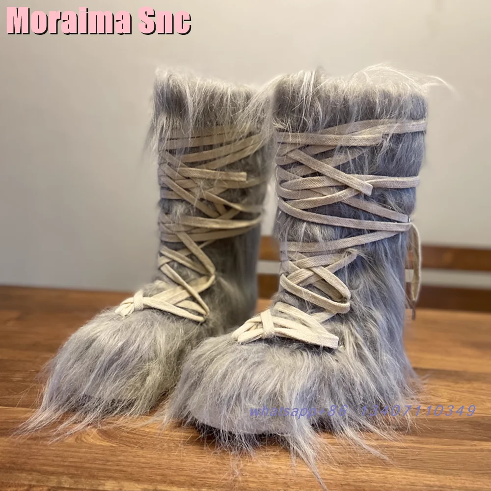 Longhair Меховые сапоги до середины икры на шнуровке с круглым носком и толстой