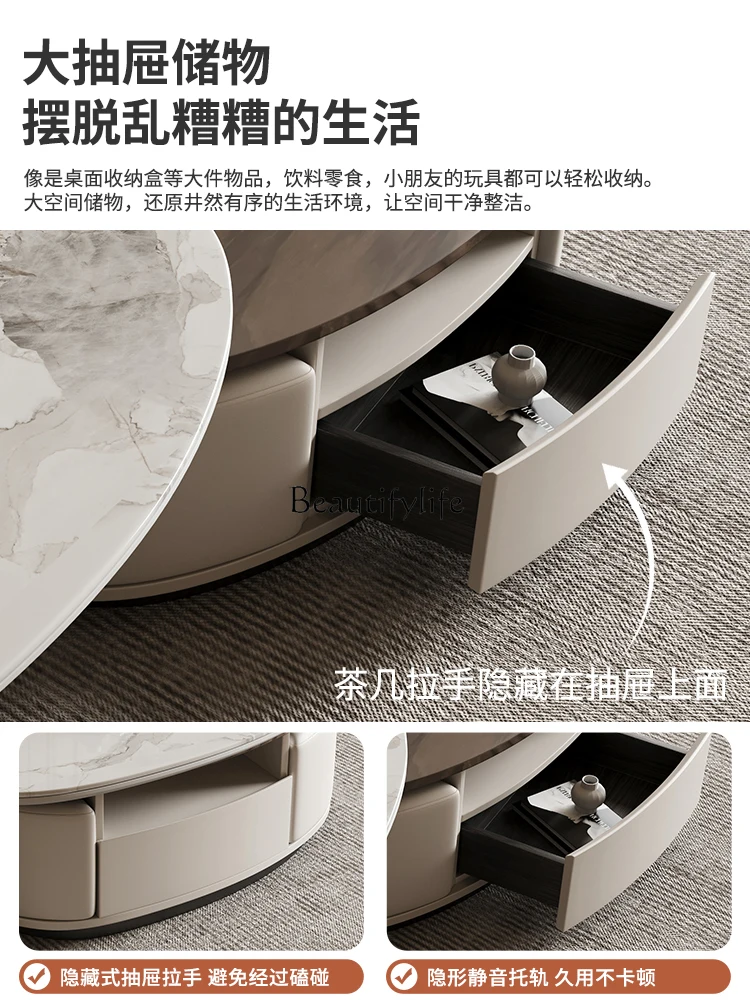 Овальный журнальный столик из каменной плиты светлая роскошная гостиная