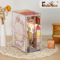 cutebee diy book nook 3d bookend flower city book shelf insert miniature wooden kit dollhouse light building model for kid gift