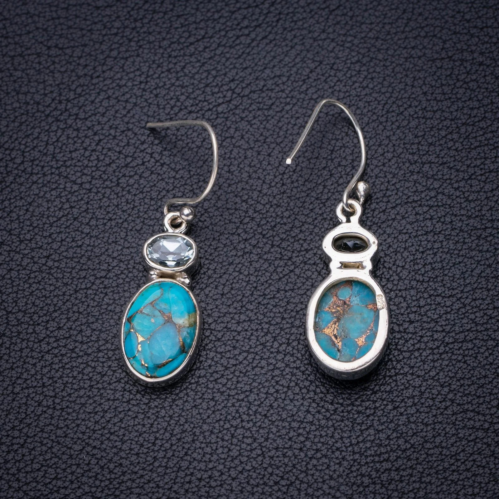 

StarGems Natural Copper Turquoise Blue Topaz Handmade 925 Sterling Silver Earrings 1.5" E6862