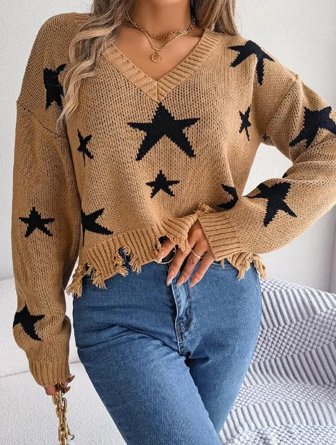 

Women's Fashion Sexy V-Neck Fur Sweater New V-Neck Long Sleeve 2023 Casual Women's Pullover Autumn and Winter Sweater In Stock