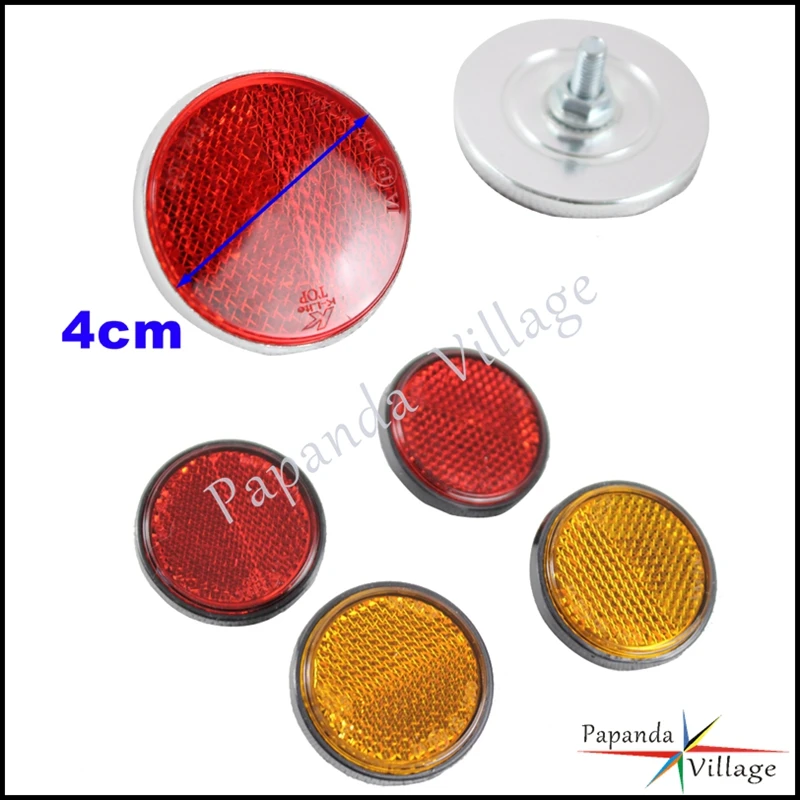 1 Pair Plastic Round Red Amber Reflector Stickers Universal for Motorcycle ATV UTV Dirt Bike Scooters Safety Reflectors 40mm