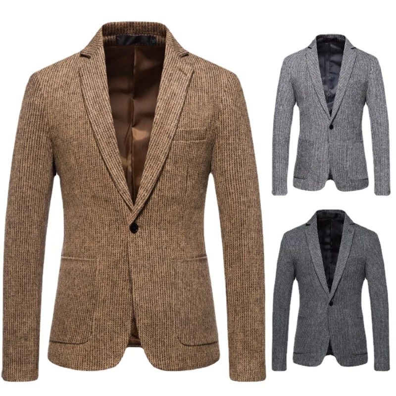 

Y2k Spring Autumn New Solid Color Simple Men's Fashion Suit Business Casual Korean Version Striped Suit Woolen Coat