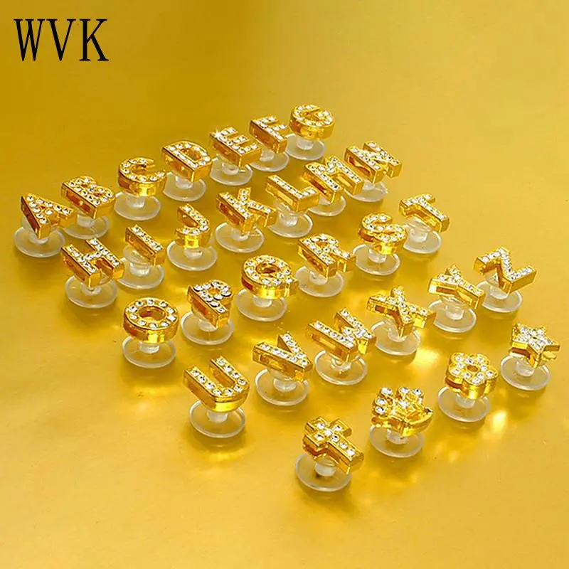 

1Pcs Gold Letters Croc Charms Luxury Rhinestones Shoe Decoration Quality Metal Shoe Charms jibz Cros Accessories Free shipping