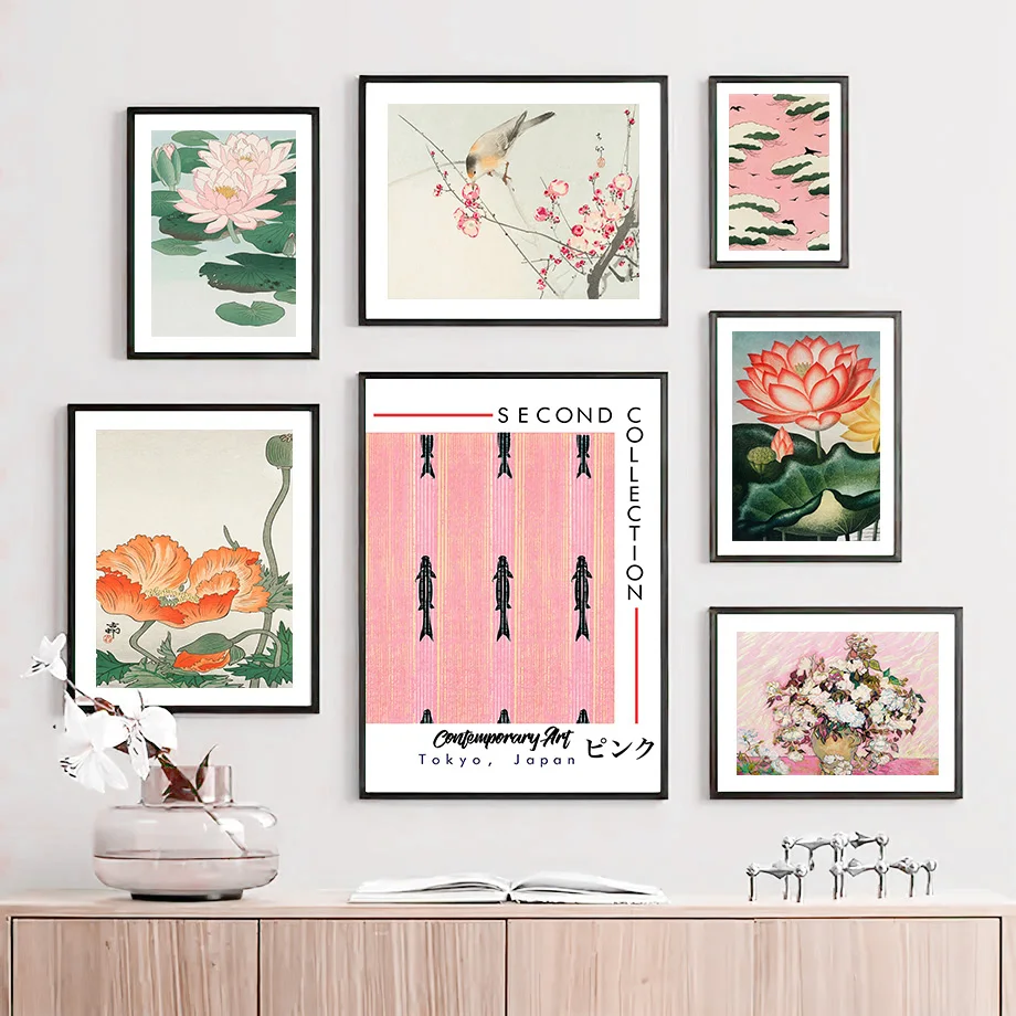 Лотос журавль птица в японском стиле настенная Картина на холсте скандинавские