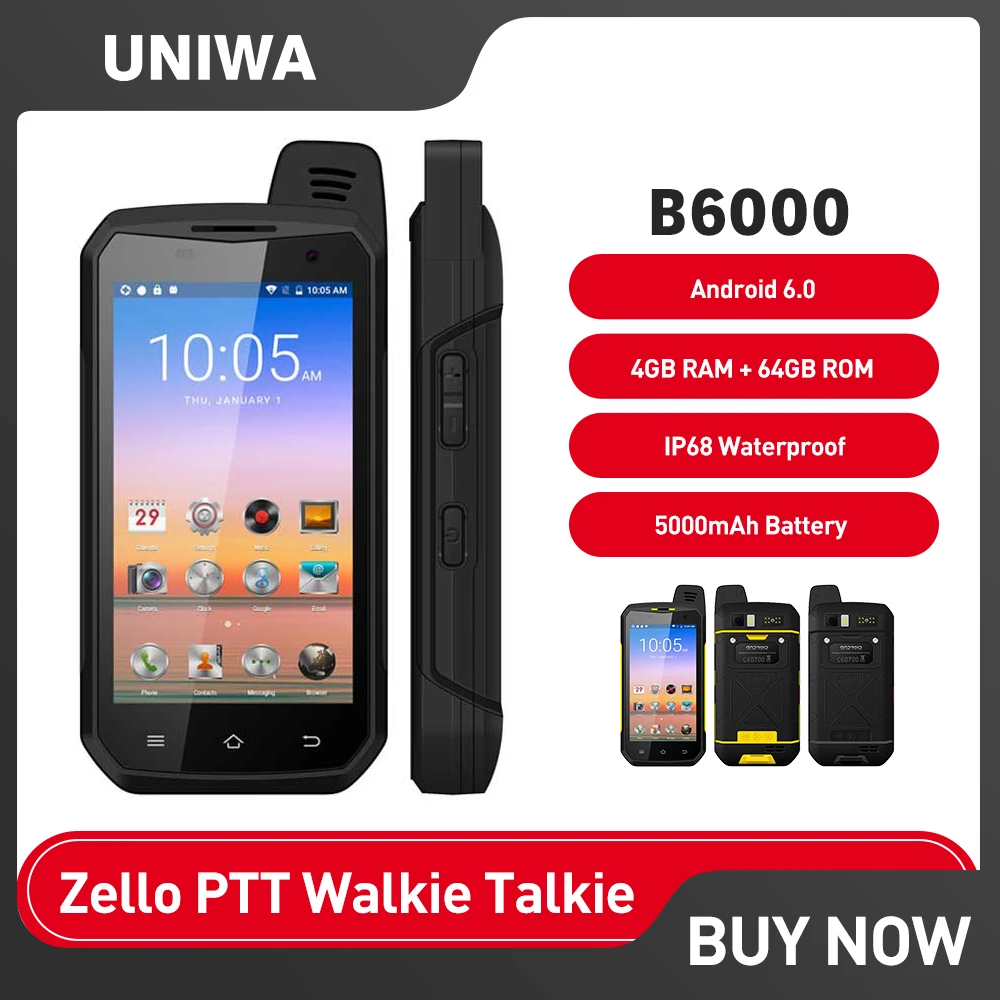 Водонепроницаемый смартфон UNIWA B6000 IP68 Zello PTT Walkie Talkie 4 Гб + 64 Гб 5000 мАч NFC Android 6,0 Восьмиядерный сотовый телефон