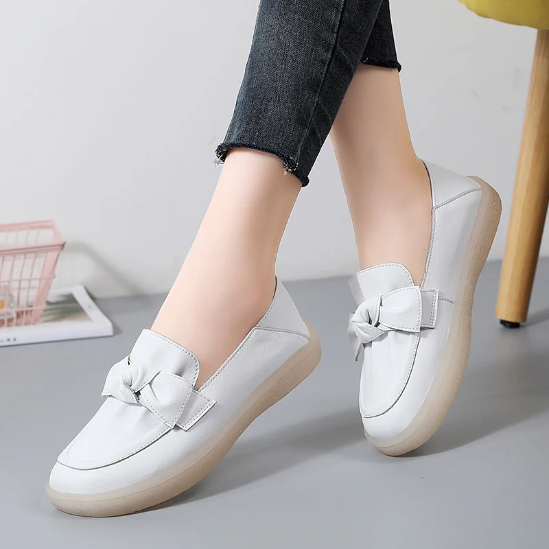 2023 New Women Casual Shoes Genuine Leather Loafers Rubber High Quality Woman Flats Non-slip Female Slip-on Boat Shoes Moccasins