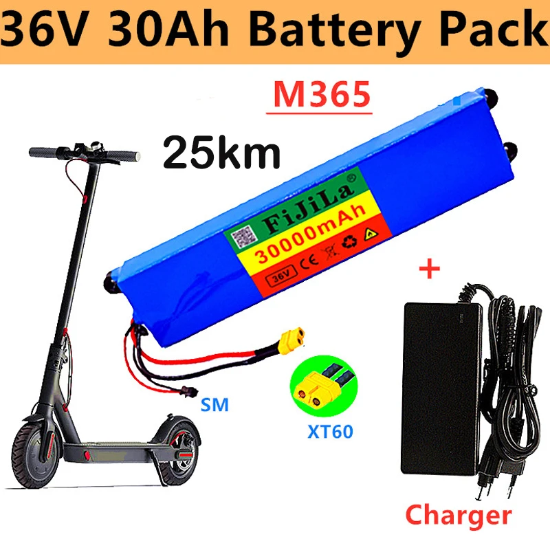

100% Genuine 36V 30Ah Lithium Ion Battery Pack, Suitable for 10s3p M365 Battery Pack Electric Scooter BMS + Charger
