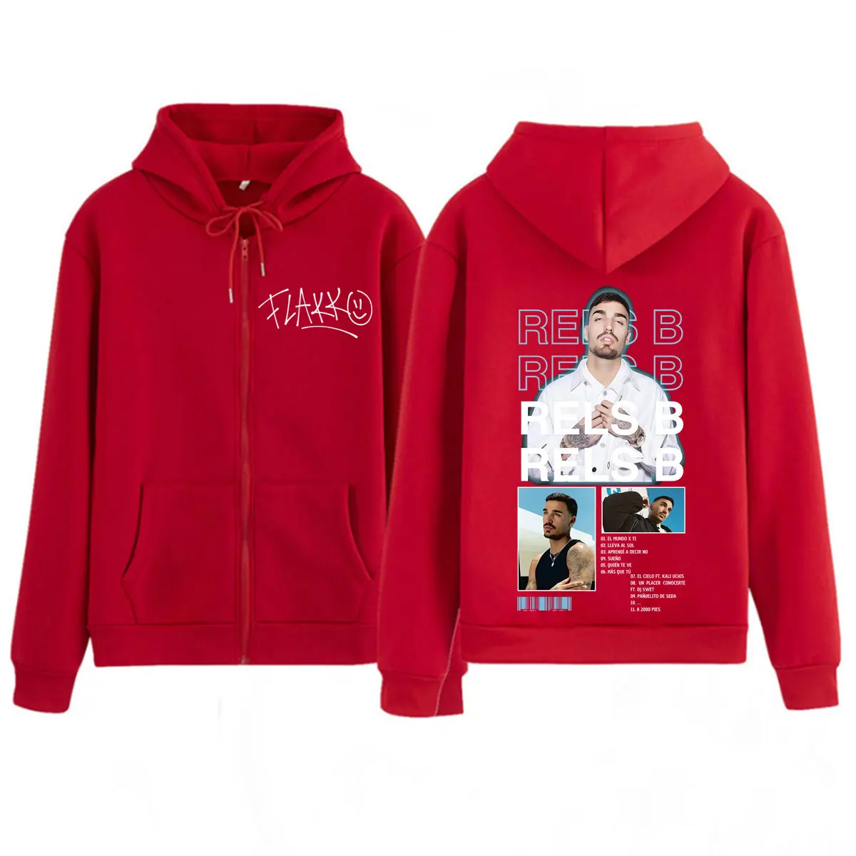 Фото Худи на молнии с принтом Rapper RELS B Album Tour 2026, модные толстовки в стиле хип-хоп для мужчин и женщин, свободные повседневные куртки оверсайз на молнии №4