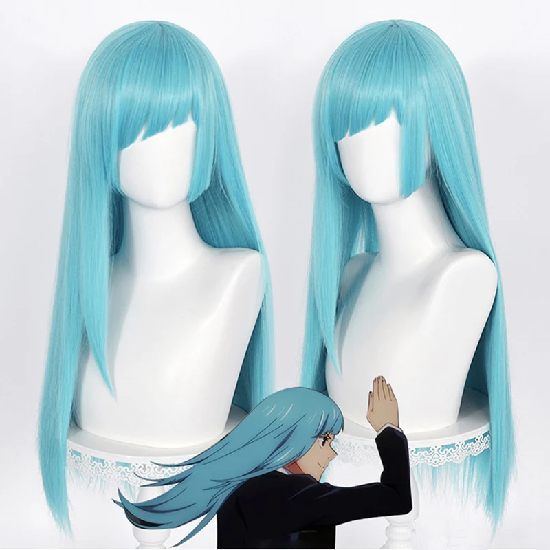 

60cm Anime Jujutsu Kaisen Cosplay Miwa Kasumi Wig Halloween Cosplay Long Light Blue Heat Resistant Synthetic Wigs