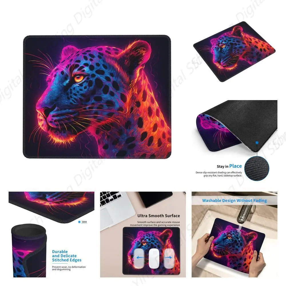 Leopard Punk Mouse Pad Anti Slip Rubber Lock Edge Cheetah Suitable For Office Pads On Computers And Laptops