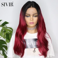 synthetic middle part lace wigs sivir long straight bur red color wig glueless heat resistant fiber wig for women