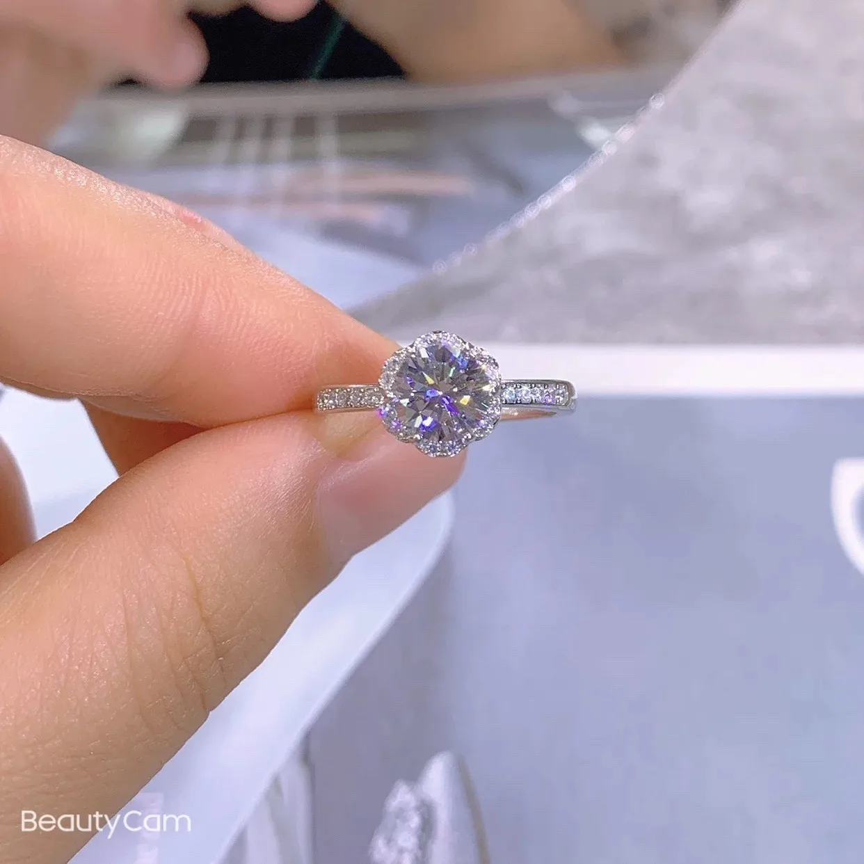 

Genuine D color Moissanite diamond ring with certificate sterling silver couple girlfriends fairy jewelry