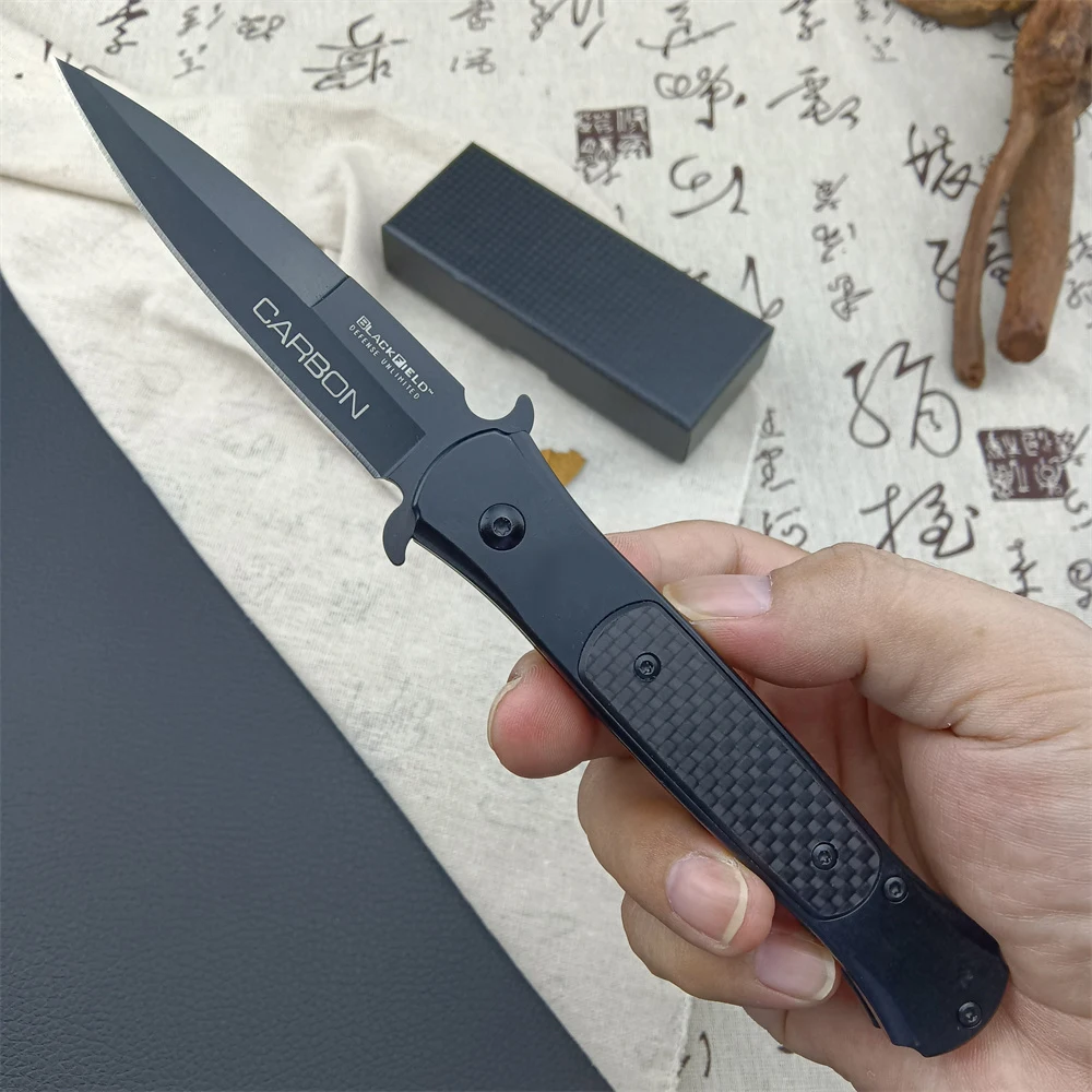 

Black Field AKC Style Pocket Knife D2 Blade Aluminum Alloy Inlaid With Carbon Fiber Handle Combat Hunting Folding Knife EDC Tool