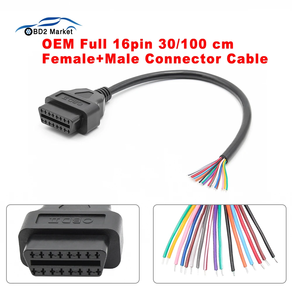 OEM 16-контактный женский и мужской полный OBD2 автомобильный удлинитель
