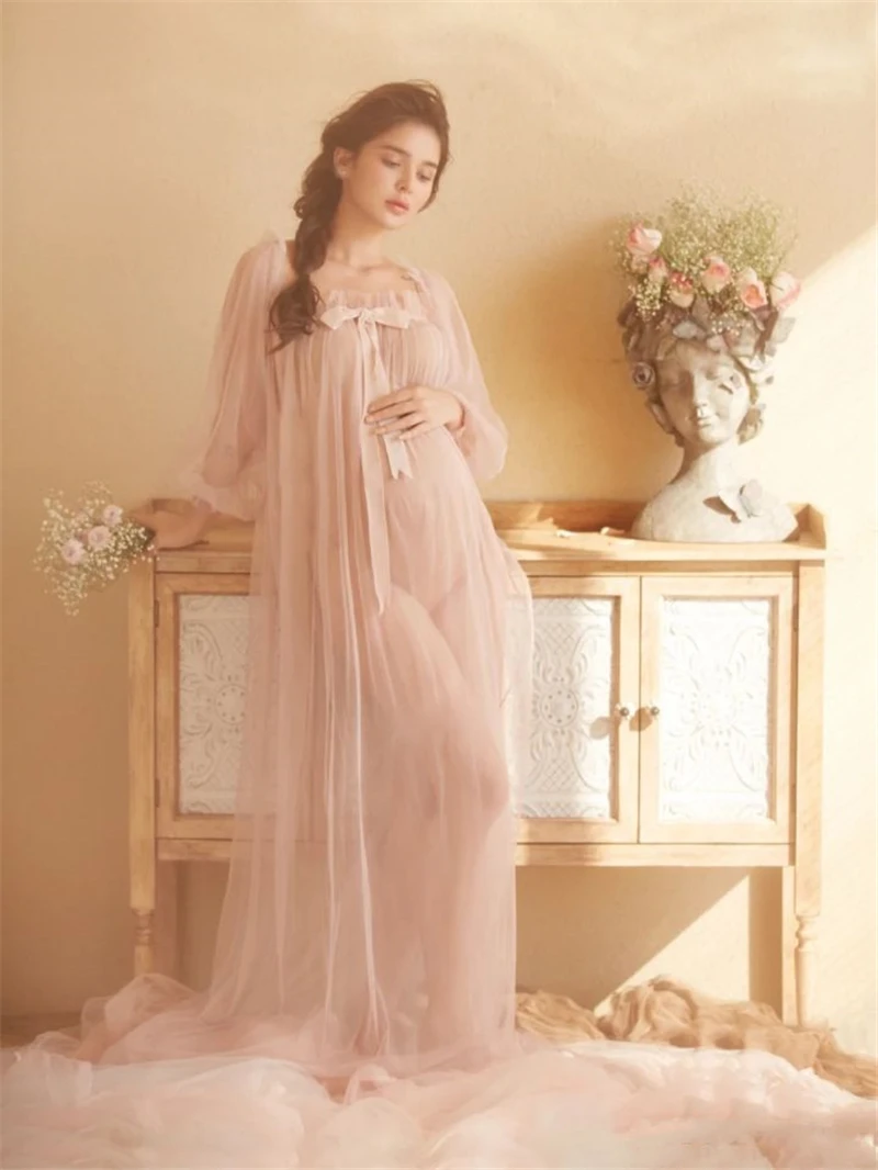 Dvotinst Women Photography Props Maternity Dresses Pink Perspective Pregnancy Pregant Dress Studio Photoshoot Photo Clothes enlarge