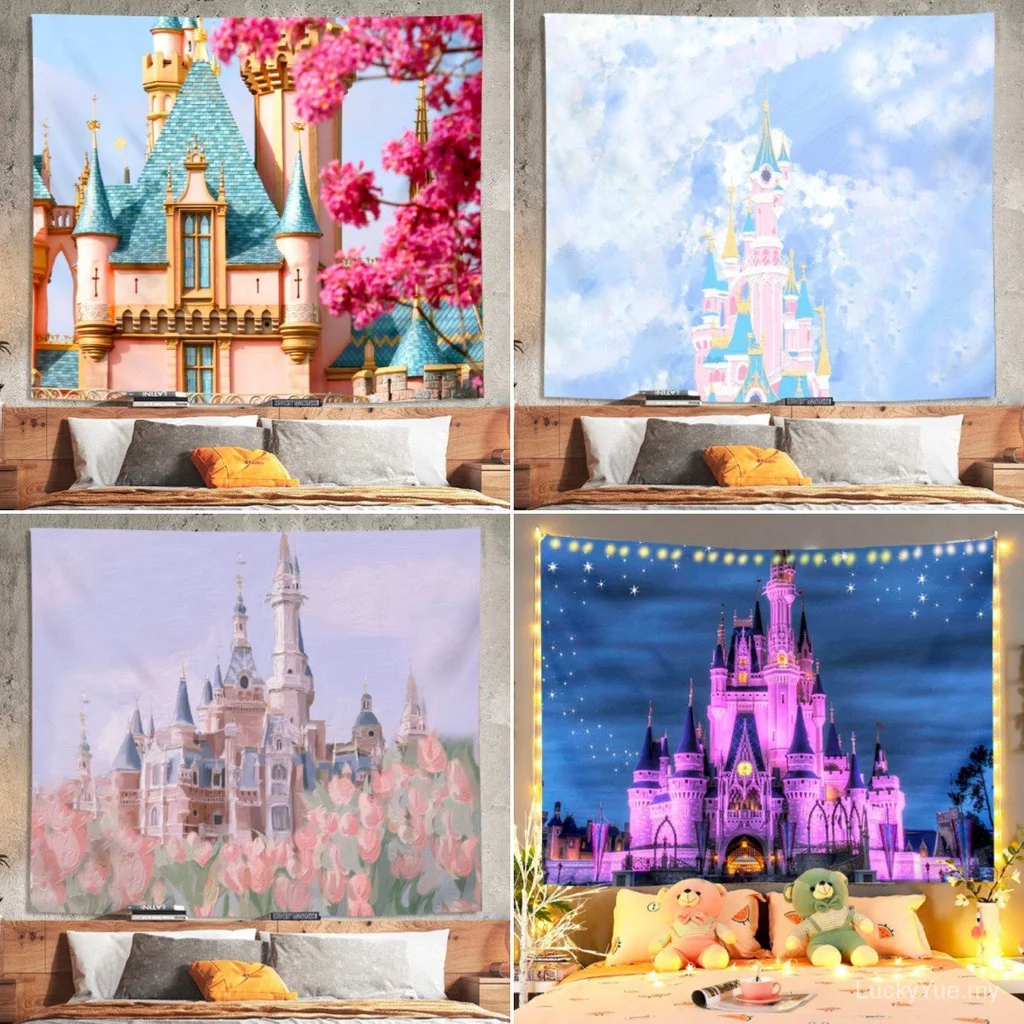 

Fairy Tale Fantasy Castle Girl Heart Tapestry Female Room Bohemian Decoration Tapestry Kawaii Home Decoration Tapestry