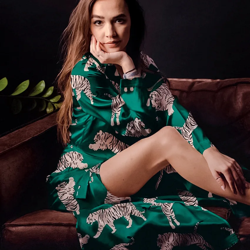 

Женская ночная рубашка, модная длинная ночная рубашка, пижама с длинным рукавом, весенняя одежда для сна, атласная одежда для сна