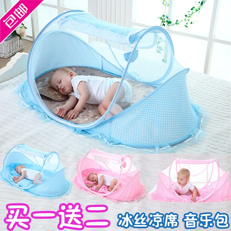 

Hot!Baby Bedding Crib Netting Folding Baby Mosquito Nets Bed Mattress Pillow Three-piece Suit Nest for 0-3 Years Old Children