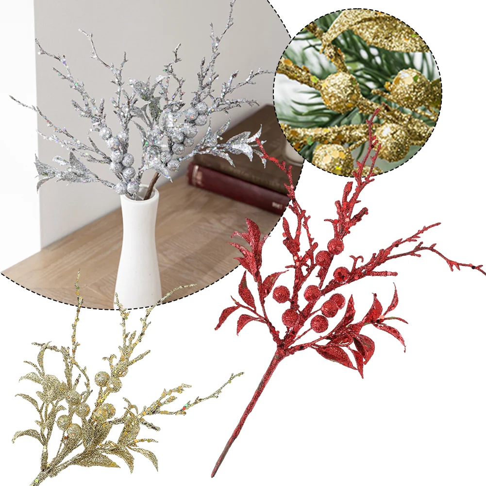 Искусственные рождественские блестящие стебли ягод Поддельные елочные венок