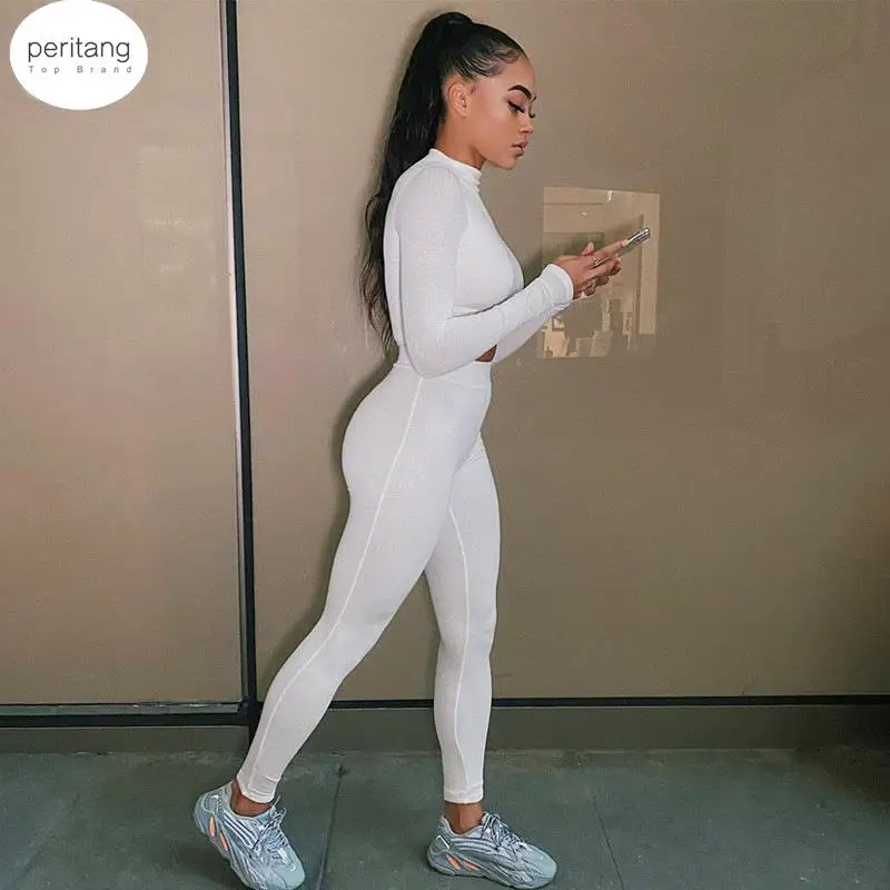 

Fashion Tracksuit Women Turtleneck Full Sleeveless Crop Top+leggings Matching Set Stretchy Sporty Fitness Casual Outfits