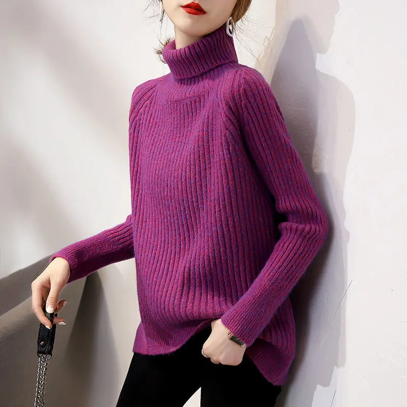 

2022 Turtleneck Women Sweater Autumn Winter New Korean Fashion Solid Pullover Tops Casual Soft Knit Sweaters Long Sleeve Z70