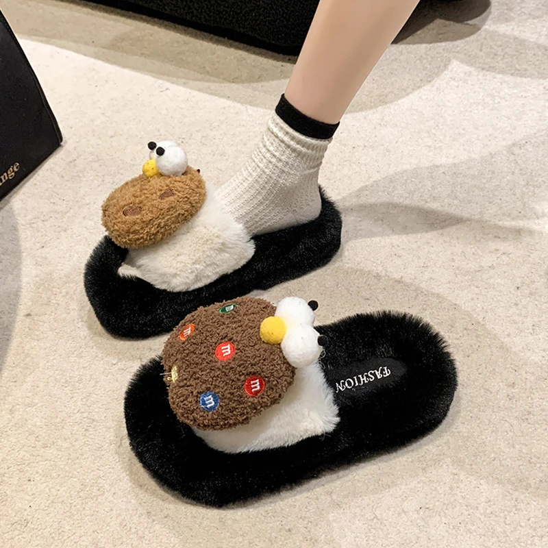 

Slippers Casual Shoes Flock Slides Fur Flip Flops Platform Slipers Women Med Luxury Flat Massage Plush 2023 Fashion Rubber with