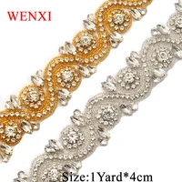 wenxi 1yard handmade bridal sash clear silver crystal rhinestone appliques trim for wedding dresses belt accessory wx902