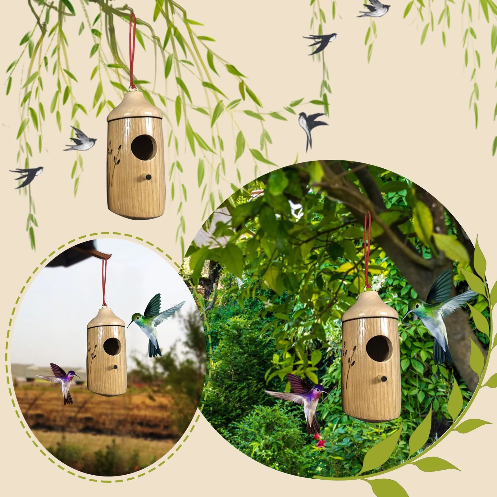 

Hummingbird House Wooden Hummingbird House For Outside Hanging Hummingbird Houses For Outside For Nesting 2Pcs