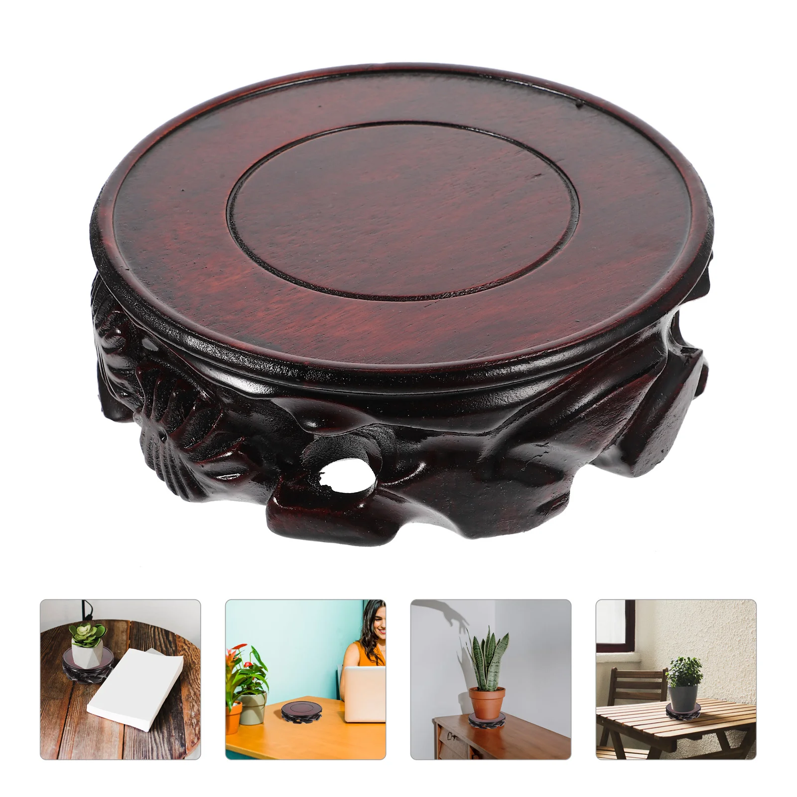 

Wooden Base Crystal Holder Stand Stone Potted Vasedisplay Stones Planter Shelf Round Smallflowerpot Rack Desktop Ornamentstatue