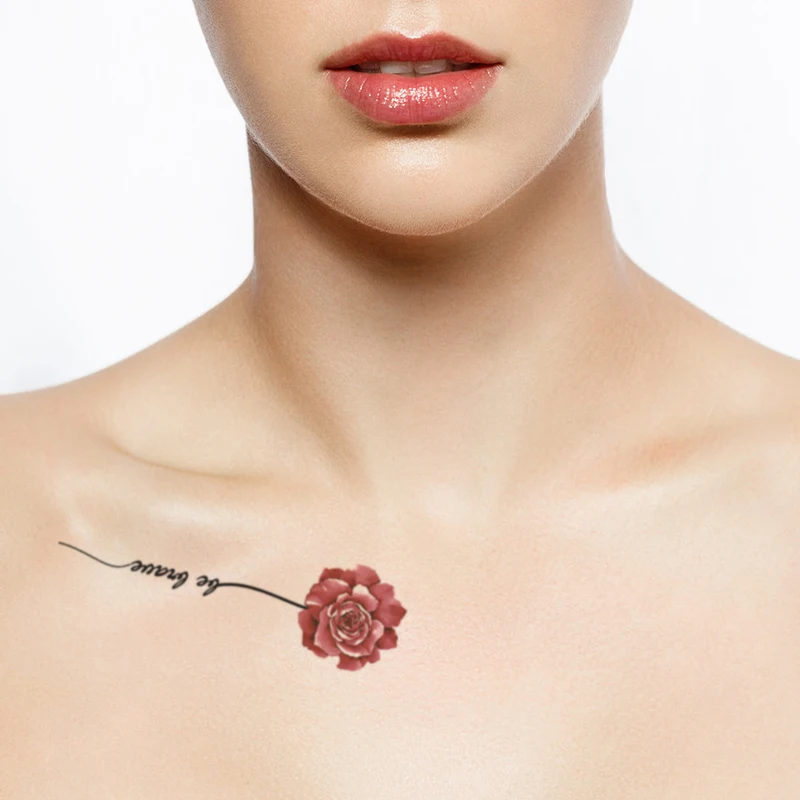 

Red Rose Waterproof Temporary Tattoo Sticker Black Engish Letters Fake Tattoos Flash Tatoo Arm Legs Chest Body Art for Women Men