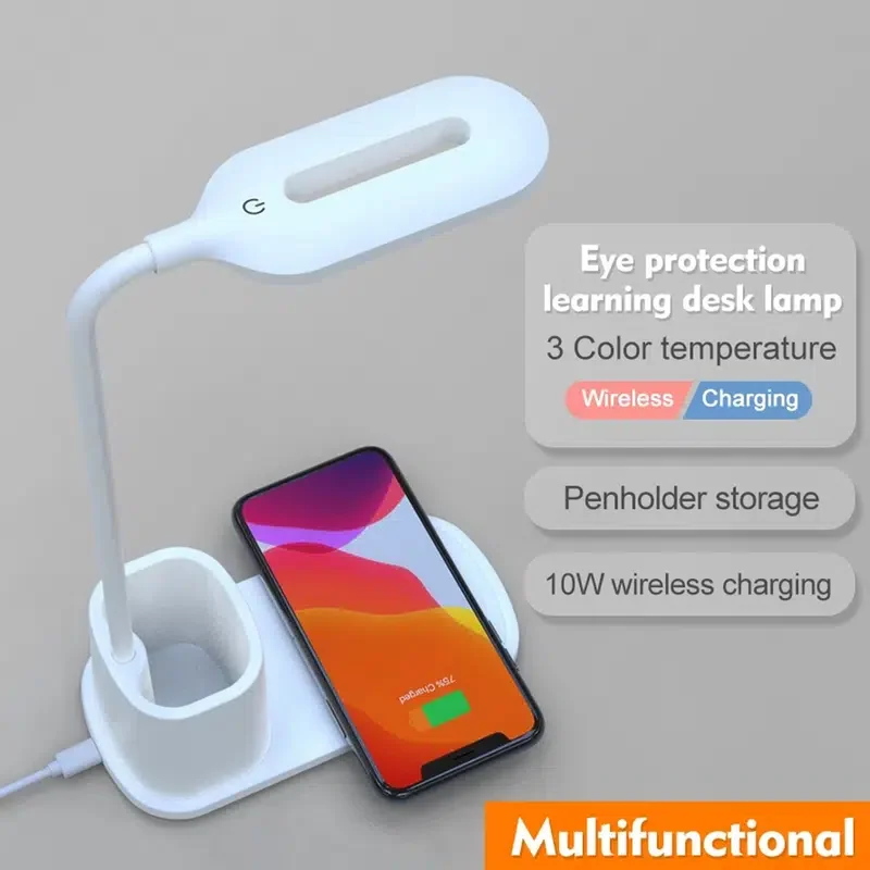 

HMTX 1pc 10W USB Desk Lamp, Reading Desk Lamp With Wireless Charger, Flexible Eye Protection Bedroom Office Desk Lamp