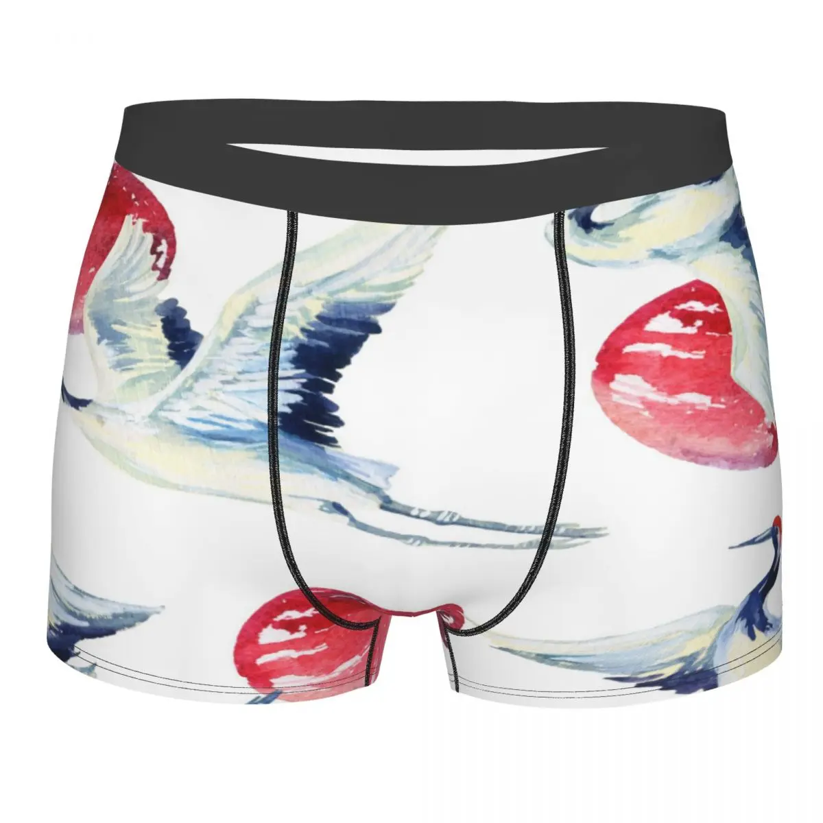 

Mens Boxer Sexy Underwear Soft Long boxershorts Watercolor Asian Crane Bird Pattern Underpants Male Panties