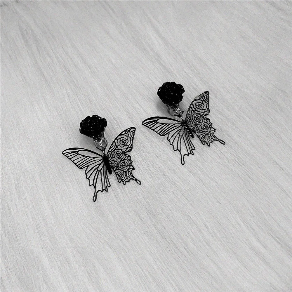

Gothic Black Rose Ear Clip with Hollow Pattern Black Butterfly Ear Clip Ear Clip