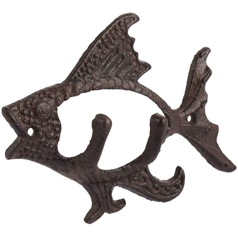 

3X Fish With Two Hooks Ocean Series Cast Iron Wall Hook Wall Mount Towel Hanger Hook For Hat, Key, Coats