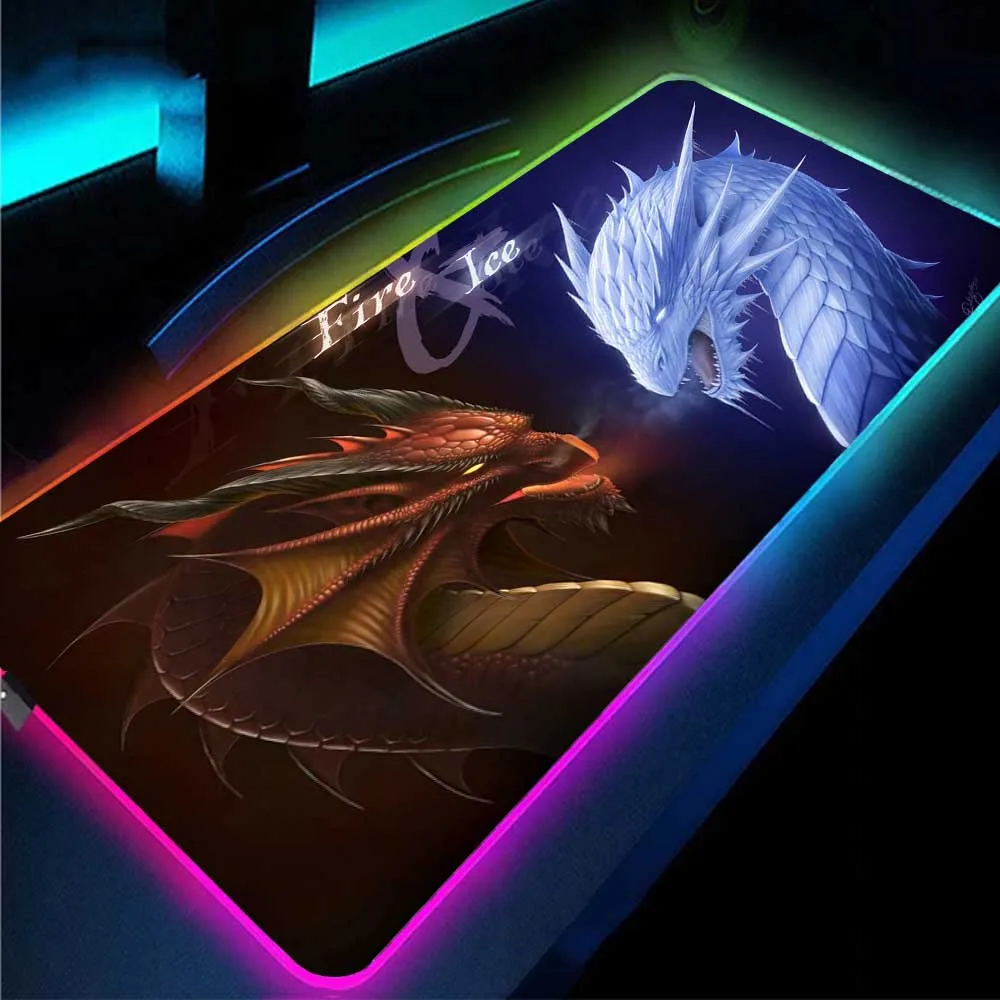 

Rgb Mouse Pad Xxl with USB Interface Dragon Pattern Black Lock Edge Notebook Desk Mat Gamer Led Light Luminous Mini Pc Mousepad