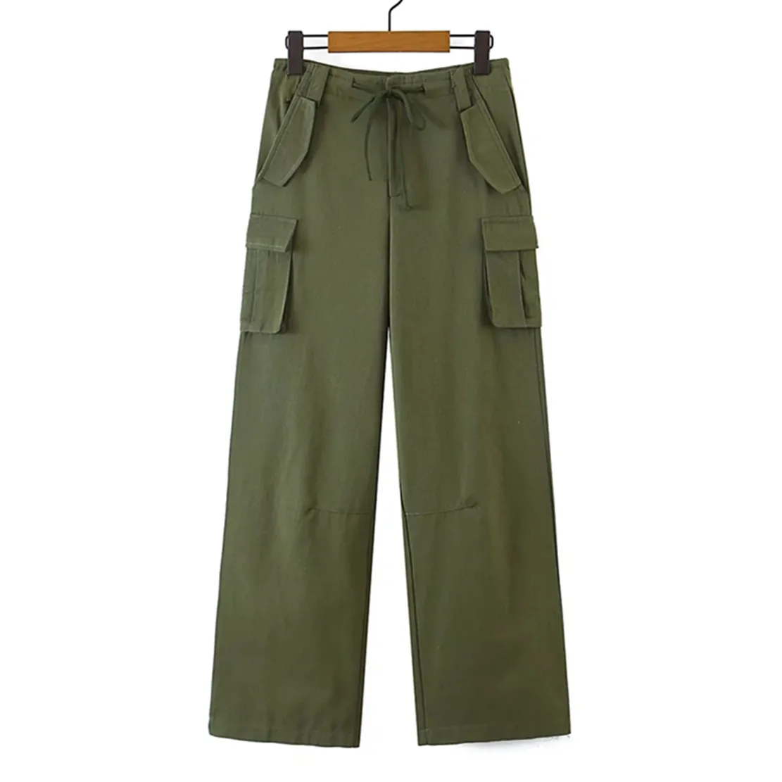 

Withered 2022 England Style High Street Retro Carogo Pants Army Green Straight Loose Pockets Casual Trousers Women